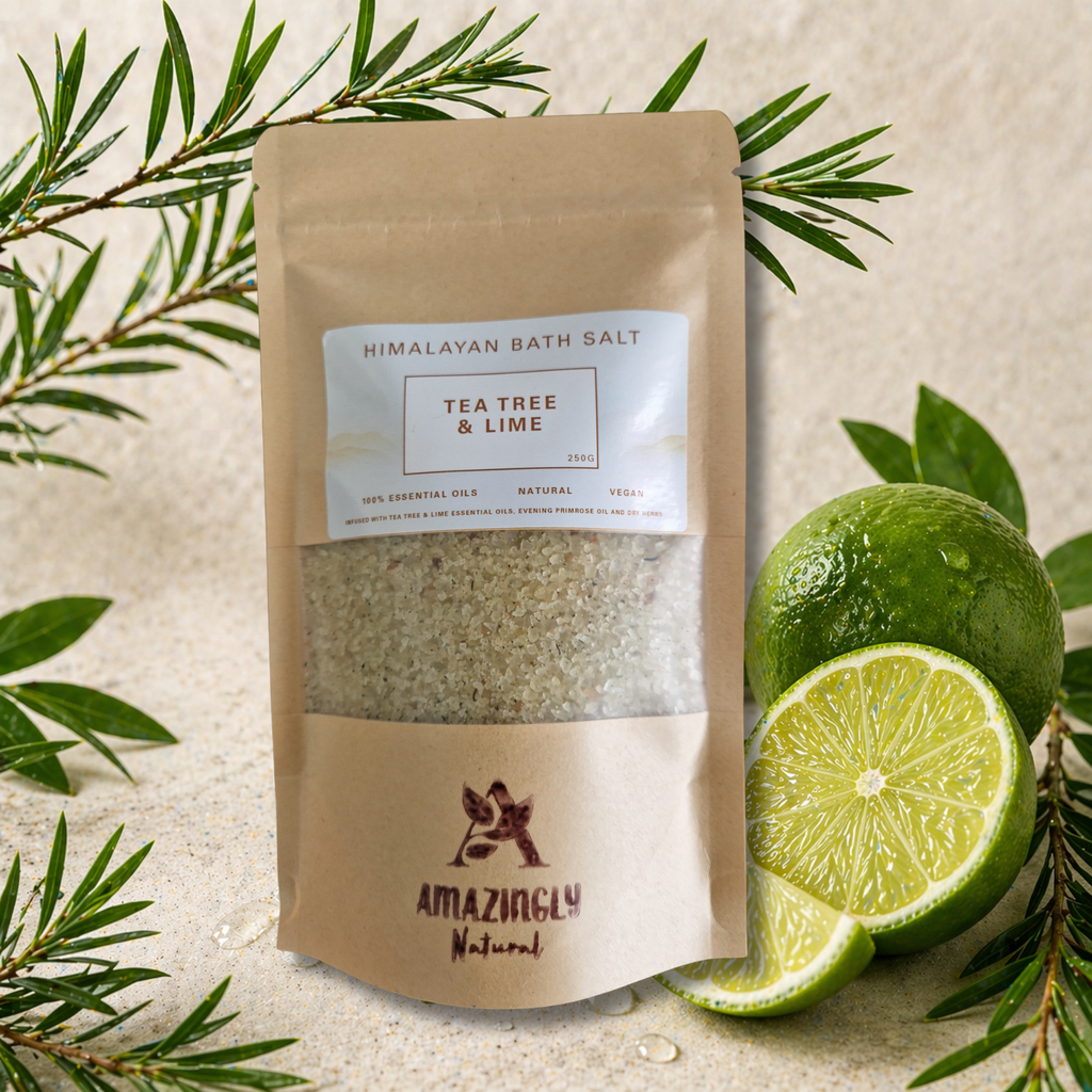 Himalayan Bath Salt - Tea Tree and Lime essential oils + Evening Primrose oil + Dry Herbs